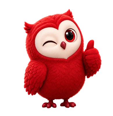 Knocky, the Team Knocknock owl, winking with a thumbs up